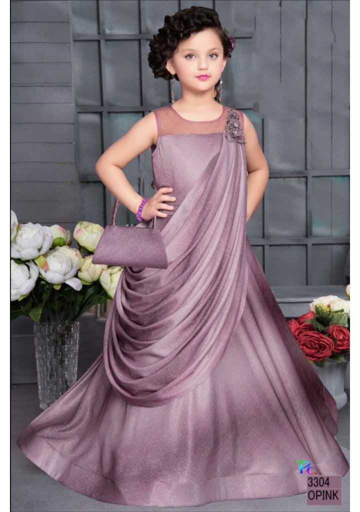 Girls Multi layer floor length Gown-ONION PINK