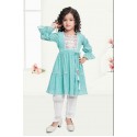 Girls all over embroidered pant style ethnic dress-BLUE