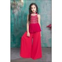 Girls embroidery style cotton kurti and palazo set - red