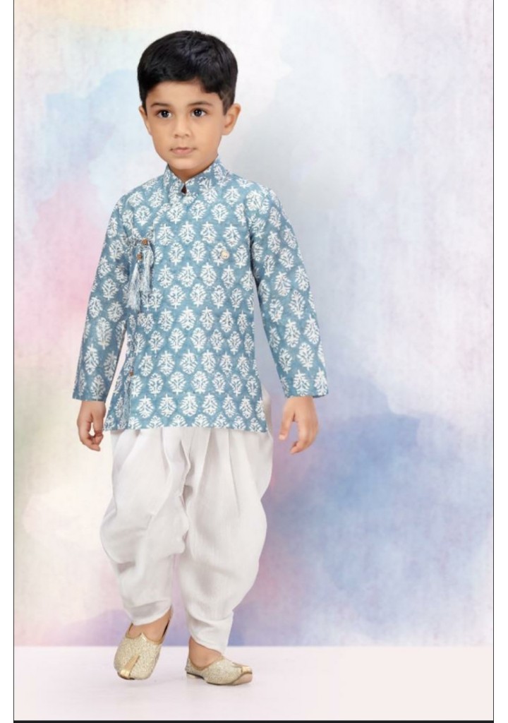 Boys printed indo westtern sherwani set-blue