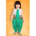 Girls 3 pc dhoti and top set with shrug -green