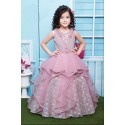 Girls Multi layer floor length Gown-onion pink