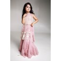 Girls long embroidery top with gharara- pink