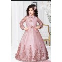 Girls Multi layer floor length Gown With Jecket - Camel