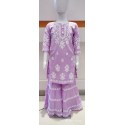 Girls lucknowee style cotton kurti and palazo set - purple 