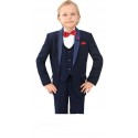 Blue color solid 4 piece tuxedo suit for boys with bowtie