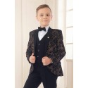 Brown colour printed velvet coat 4 piece suit for boys with bowtie 