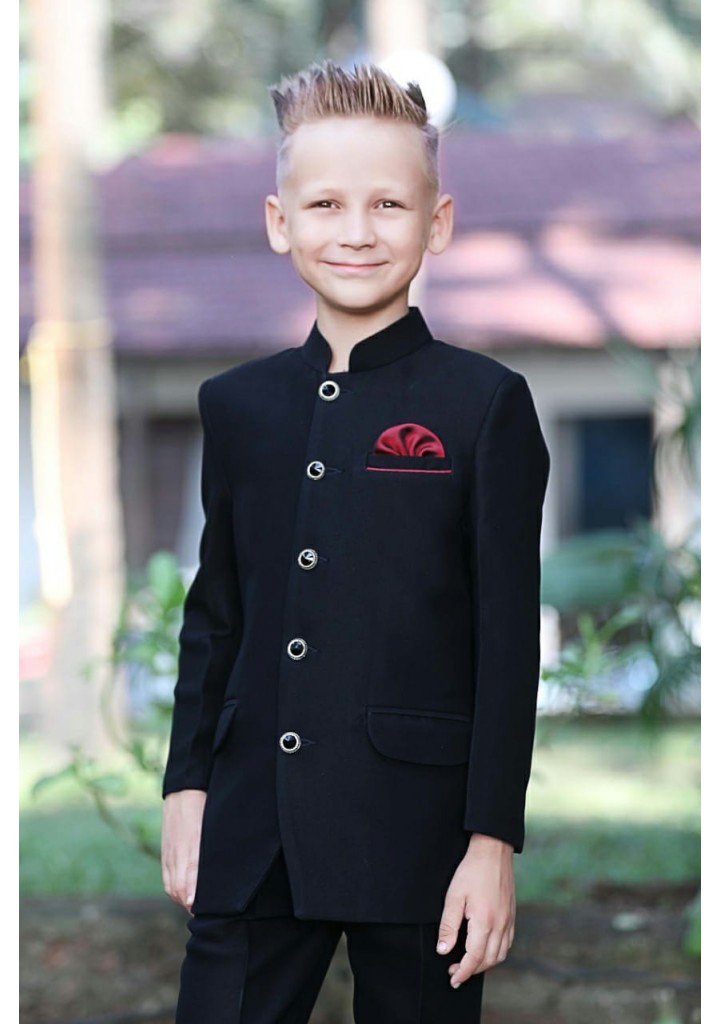 Boys indowestern minister suit with pant- black
