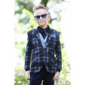 Boys 4 pcs cheks coat suit - Navy