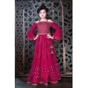 GIRLS ALL OVER EMBROIDERED GARARA-red
