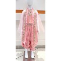 Girls 3 pc dhoti and top set with shrug - peach