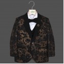 Brown colour printed velvet coat 4 piece suit for boys with bowtie 