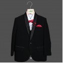Black color solid 4 piece tuxedo suit for boys with bowtie