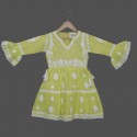 Girls lucknowee style cotton kurti and palazo set -GREEN