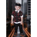 Little boys striped shirt and pant set with cap