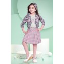 girls skirt and top with printed jacket - pink