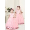 Girls Multi layer floor length Gown-Pink