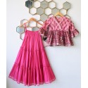pre order-Printed peplum top with triple tier skirt 