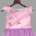 PRE ORDER HAND EMBROIDERED BUTTERFLY LAVENDER DRAPED GOWN WITH CRYSTAL AND FUR