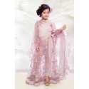 Girls straight pants with embroidered top and side knot skirt-peach