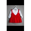 Full sleeves dungaree style frock-red