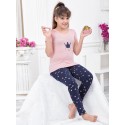 short sleeves full length pyjama night suit-blue and pink