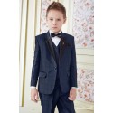 Navy blue checks pattern 4 piece coat suit for boys