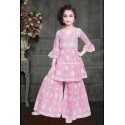 Girls lucknowee style cotton kurti and palazo set -pink
