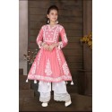 Girls lucknowee style cotton kurti and pant set -pink