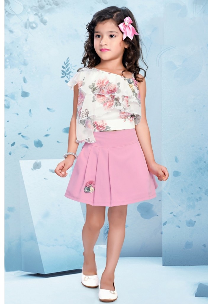 Buy Toplove Pink Floral Embroidered Crop Top And Layered Skirt Set For Girls  Online  Aza Fashions